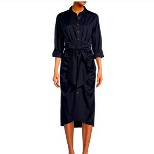 NWT Antonio Melani Roxanne Point Collar Ruched Tie Waist Button Front Dress